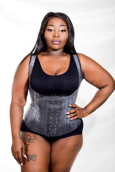 Black Latex Vest Waist Trainer (Thick Straps)