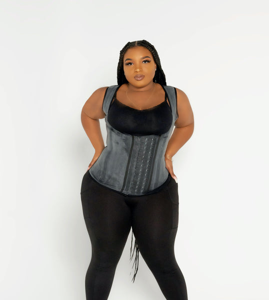 Black Latex Vest Waist Trainer (Thick Straps)