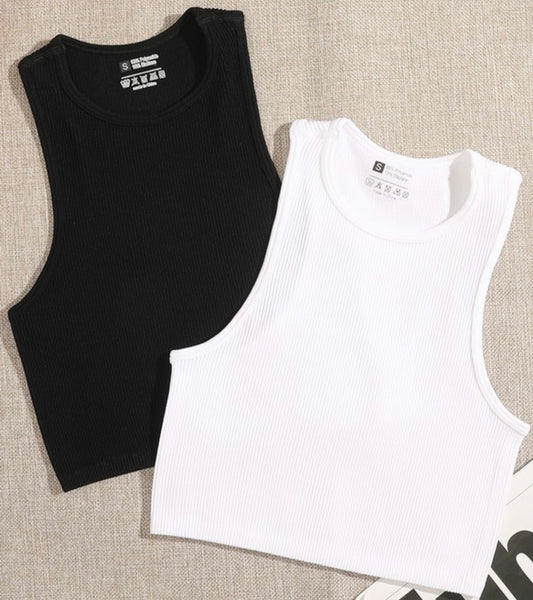 Solid Color Ribbed Crop Tank Top