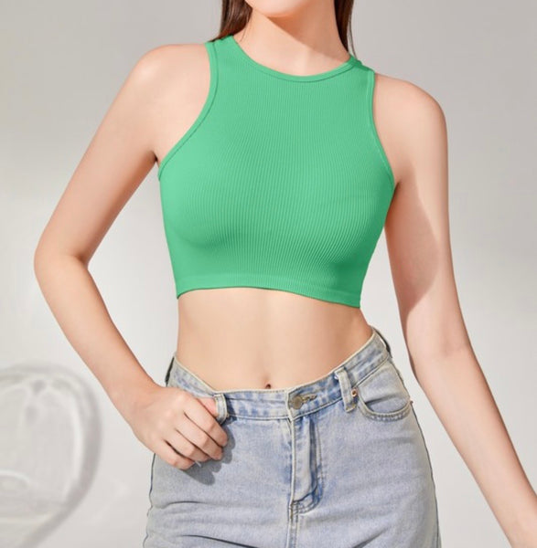 Solid Color Ribbed Crop Tank Top