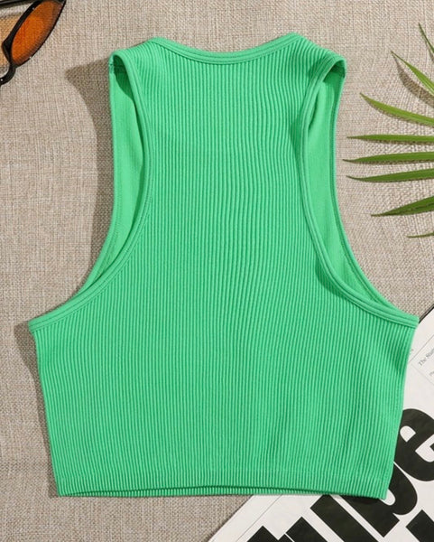 Solid Color Ribbed Crop Tank Top