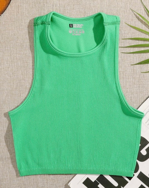 Solid Color Ribbed Crop Tank Top