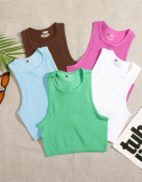 Solid Color Ribbed Crop Tank Top